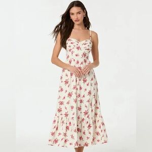 Astr The‎ Label Cream Red Floral Baby Doll Maxi Dress XS Cottage Preppy Coquette